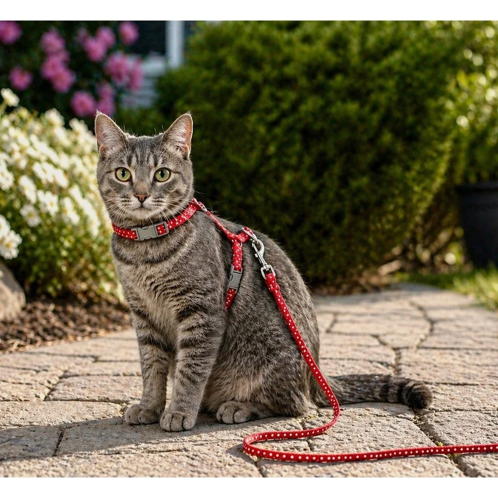 Hand In Hand Cat Harness Leash Set Small Red Polka Dot Adjustable NEW